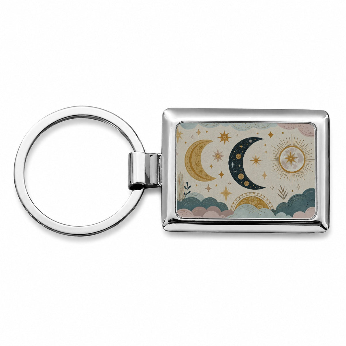 Celestial Moon Collage Rectangle Metal Keychain