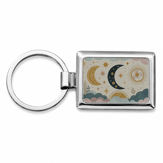 Celestial Moon Collage Rectangle Metal Keychain