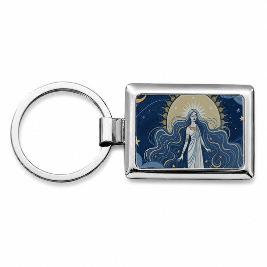 Celestial Moon Goddess Tarot Rectangle Metal Keychain