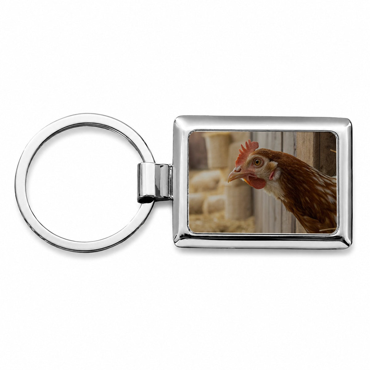 Chicken Barnyard Farm Life Rectangle Metal Keychain