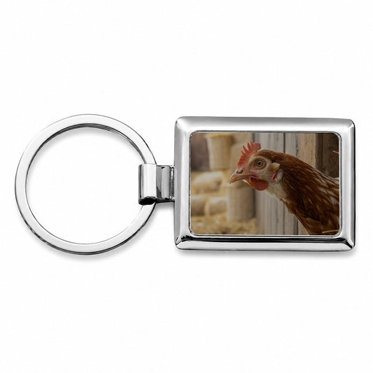 Chicken Barnyard Farm Life Rectangle Metal Keychain