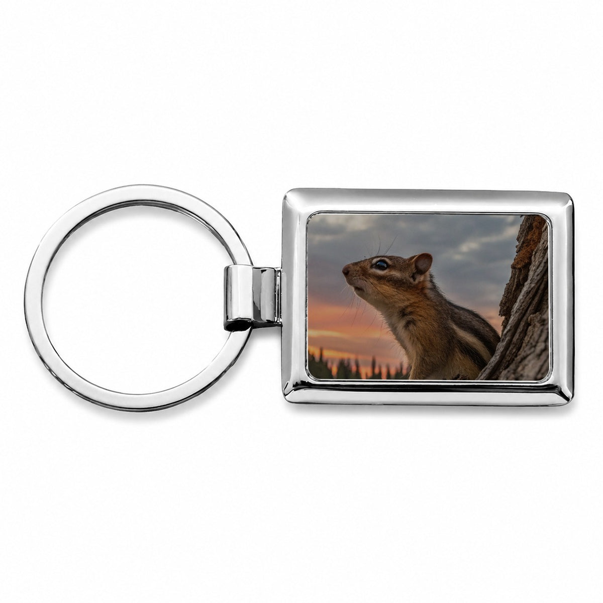 Chipmunk At Sunset Rectangle Metal Keychain