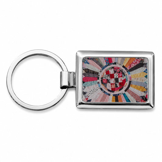 Circular Quilt Rectangle Metal Keychain