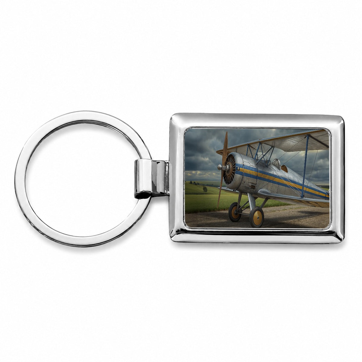 Classic Biplane Vintage Aircraft Rectangle Metal Keychain