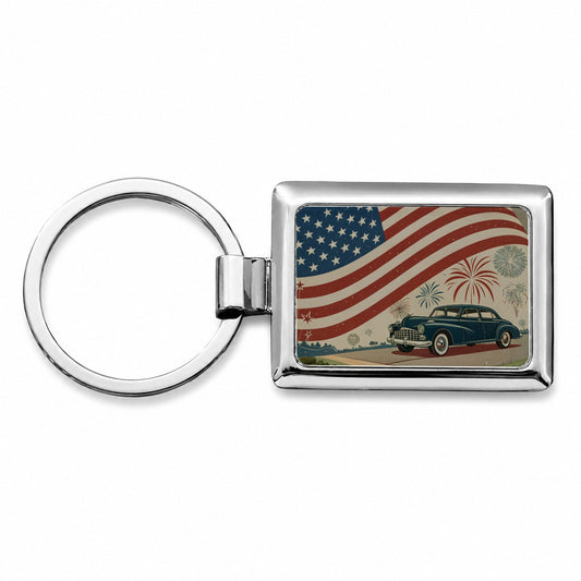 Classic USA Flag Celebration Patriotic Rectangle Metal Keychain