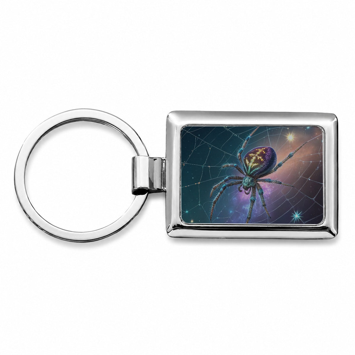 Cosmic Spider Web Halloween Rectangle Metal Keychain
