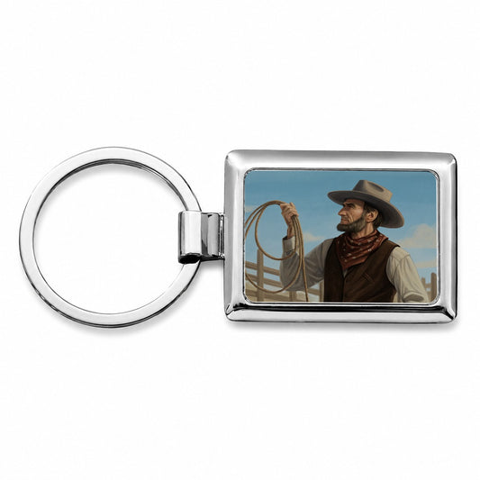 Cowboy Abraham Lincoln Rectangle Metal Keychain