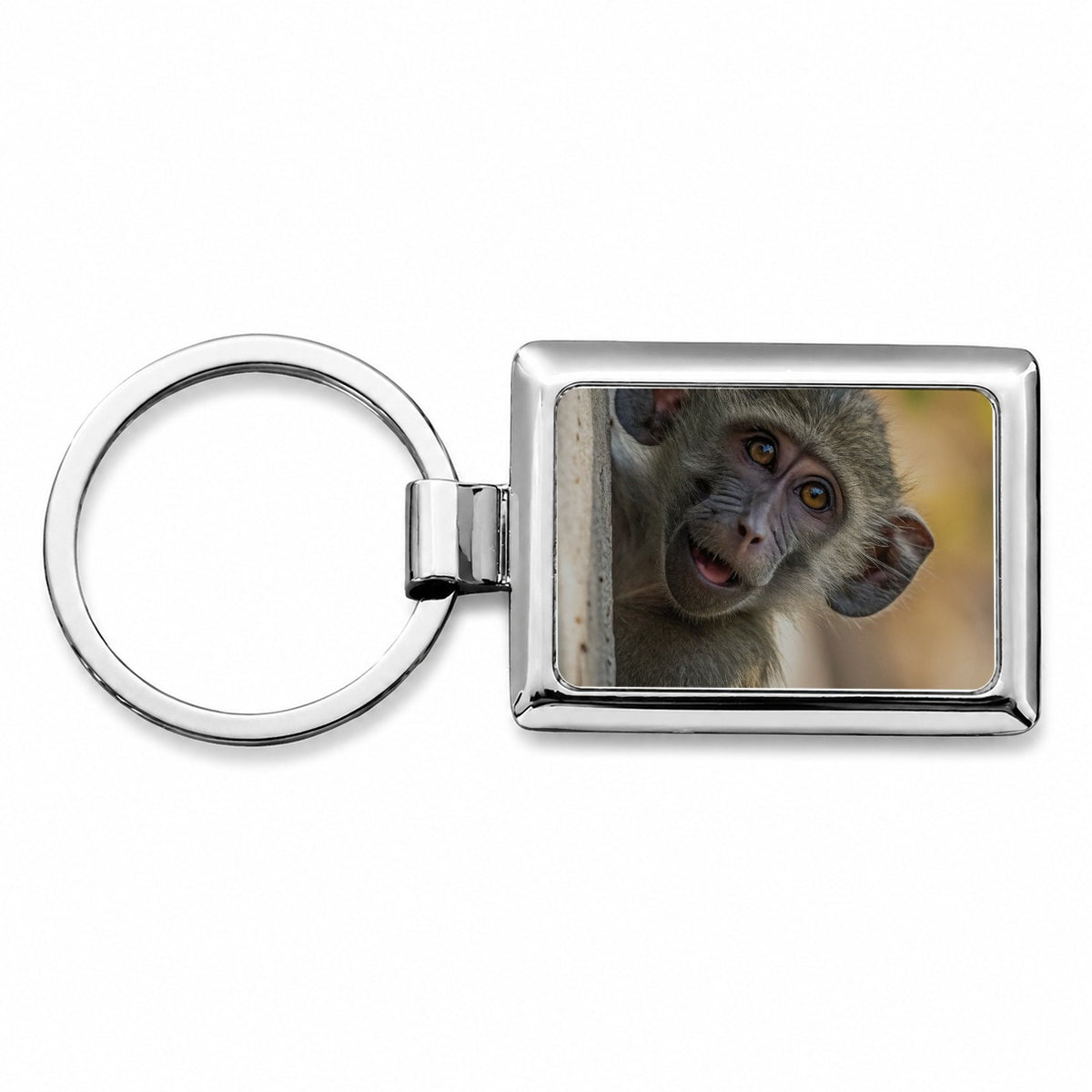 Curious Baboon Wildlife Nature Rectangle Metal Keychain