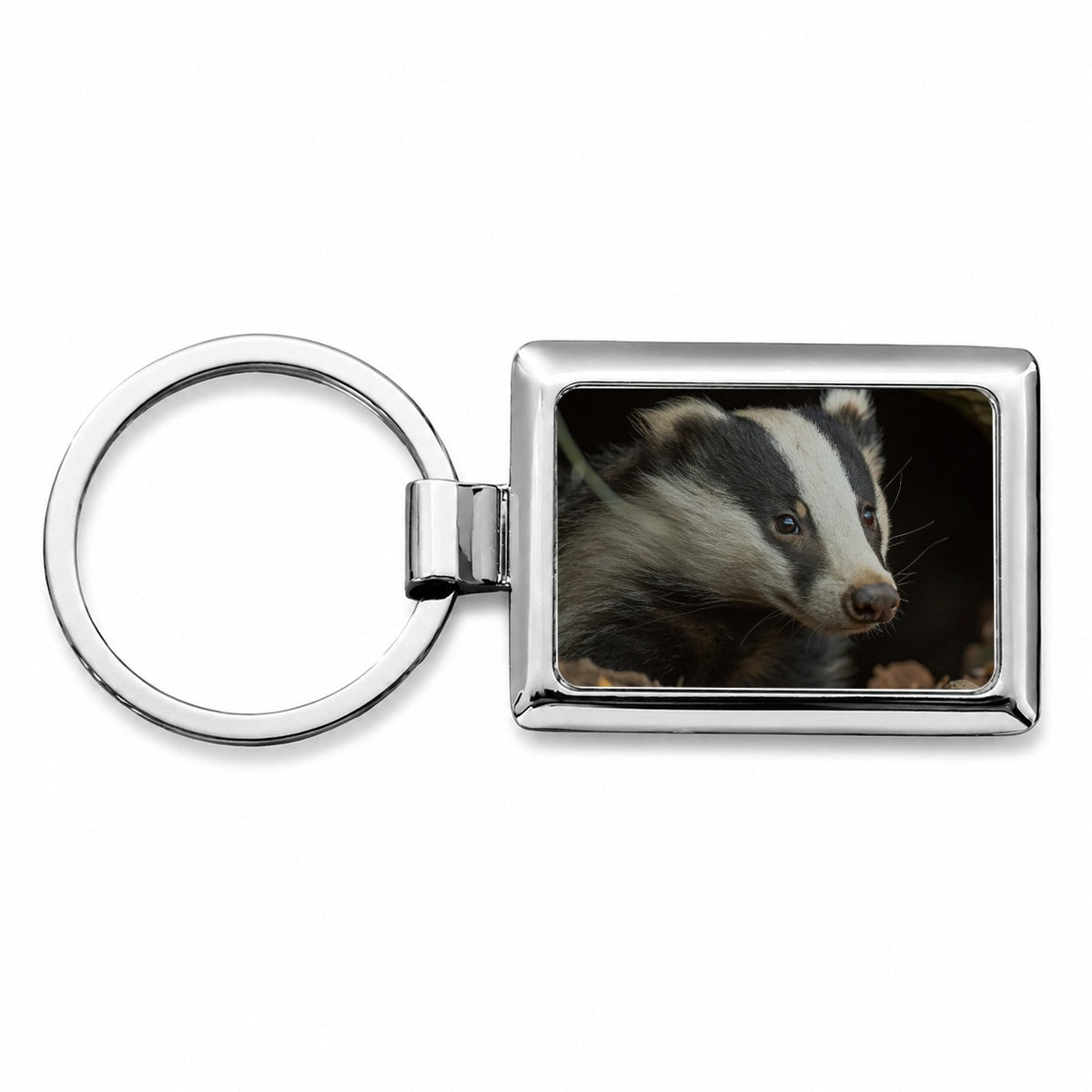 Curious Badger Wildlife Nature Rectangle Metal Keychain