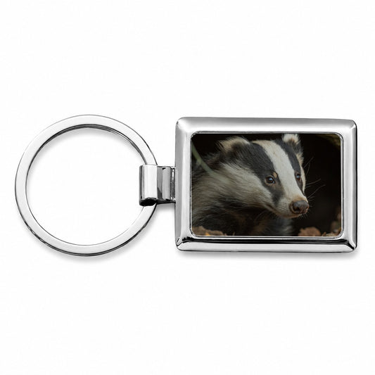 Curious Badger Wildlife Nature Rectangle Metal Keychain
