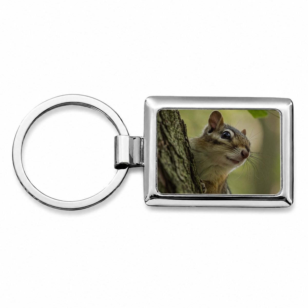 Curious Chipmunk Wildlife Nature Rectangle Metal Keychain