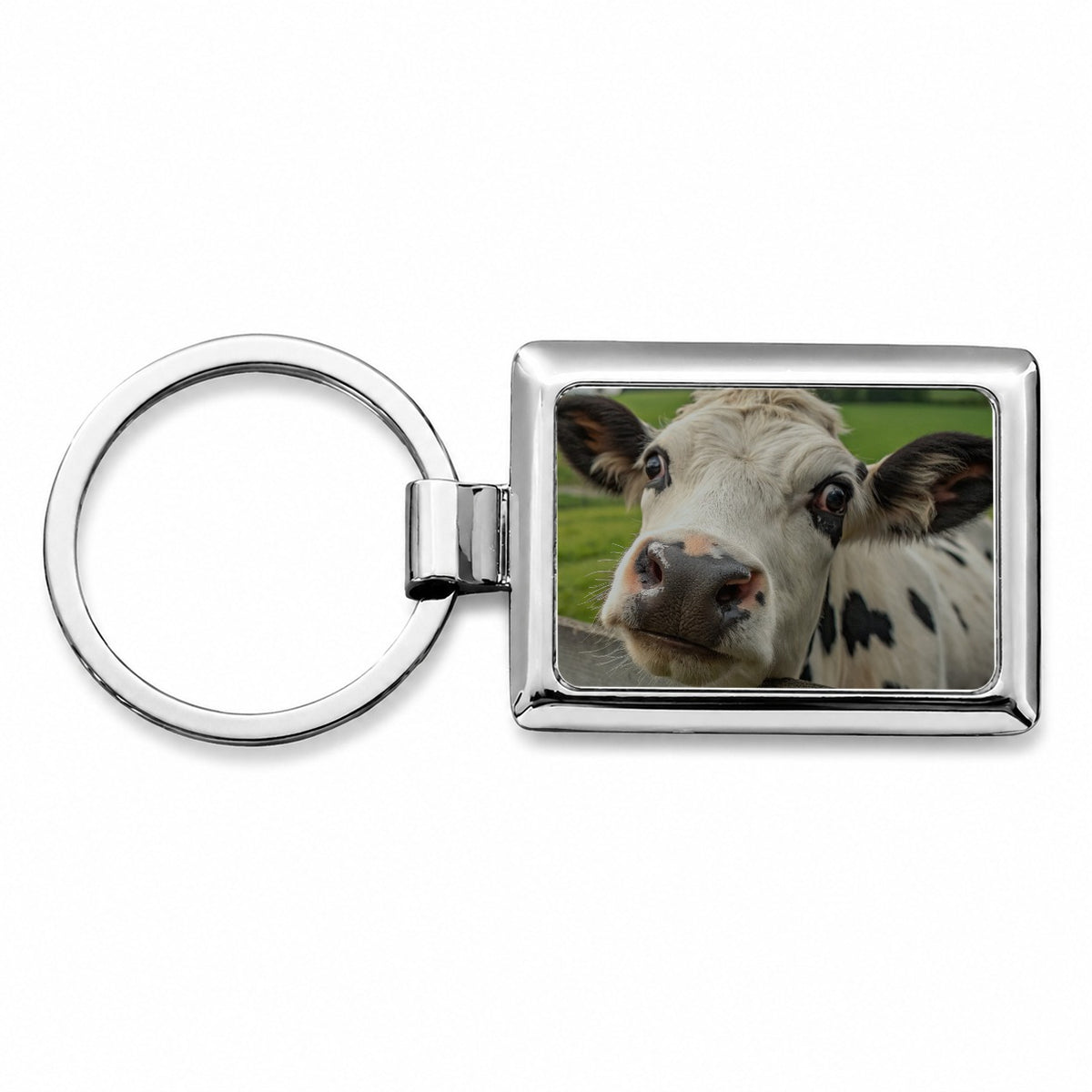 Curious Cow Farm Life Rectangle Metal Keychain