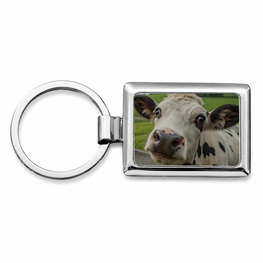 Curious Cow Farm Life Rectangle Metal Keychain