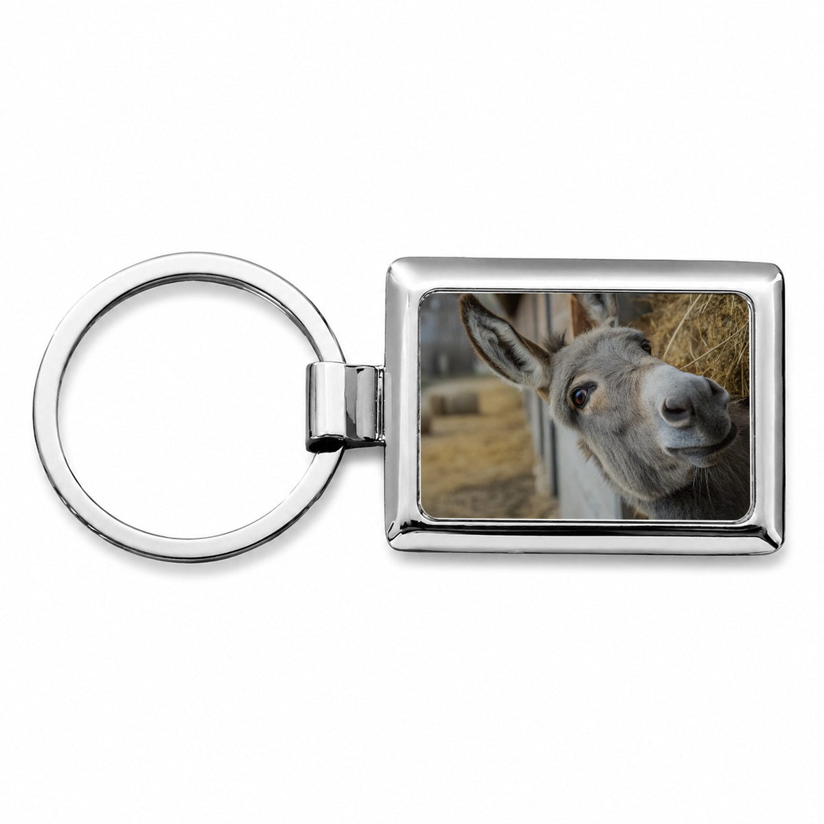 Curious Donkey Farm Life Rectangle Metal Keychain