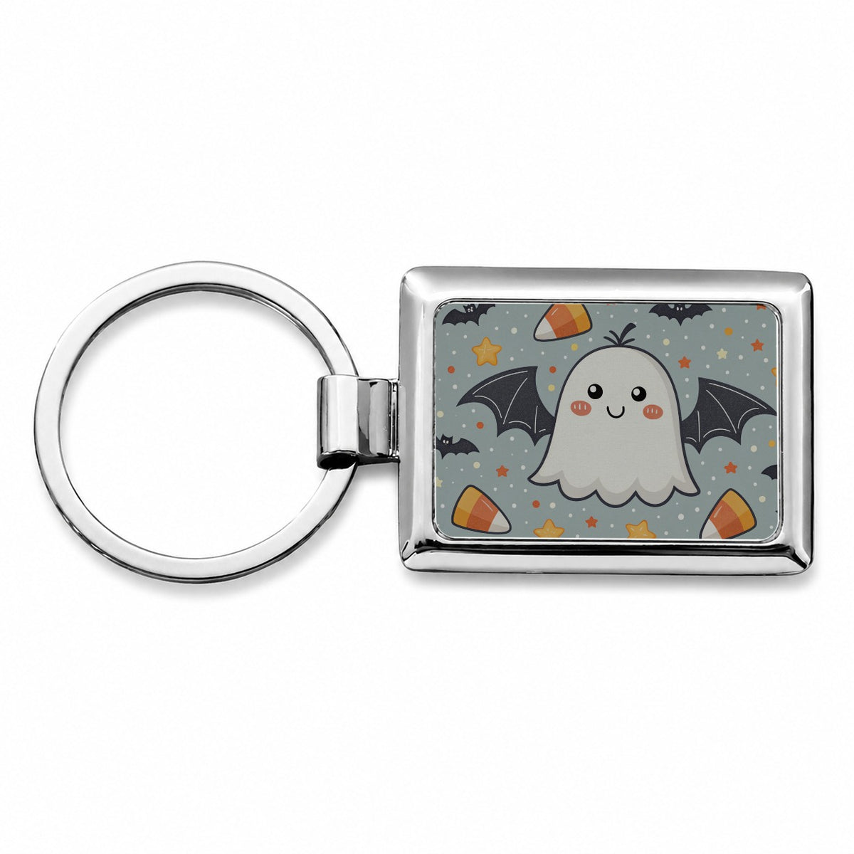 Cute Ghosts Bats Candy Corn Halloween Rectangle Metal Keychain