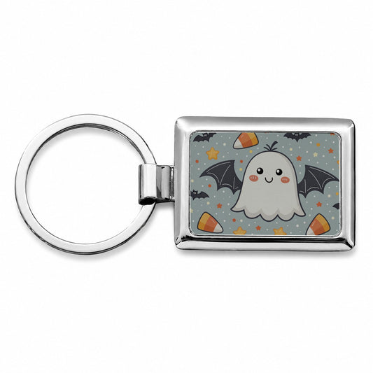 Cute Ghosts Bats Candy Corn Halloween Rectangle Metal Keychain