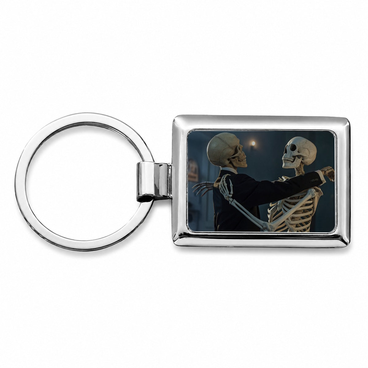 Dancing Skeleton Couple Halloween Rectangle Metal Keychain