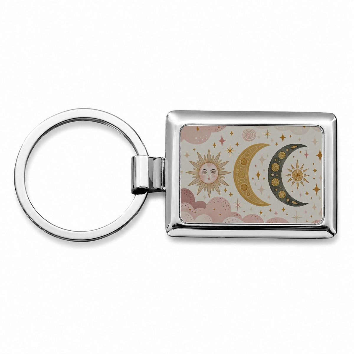 Dreamy Moon and Stars Rectangle Metal Keychain