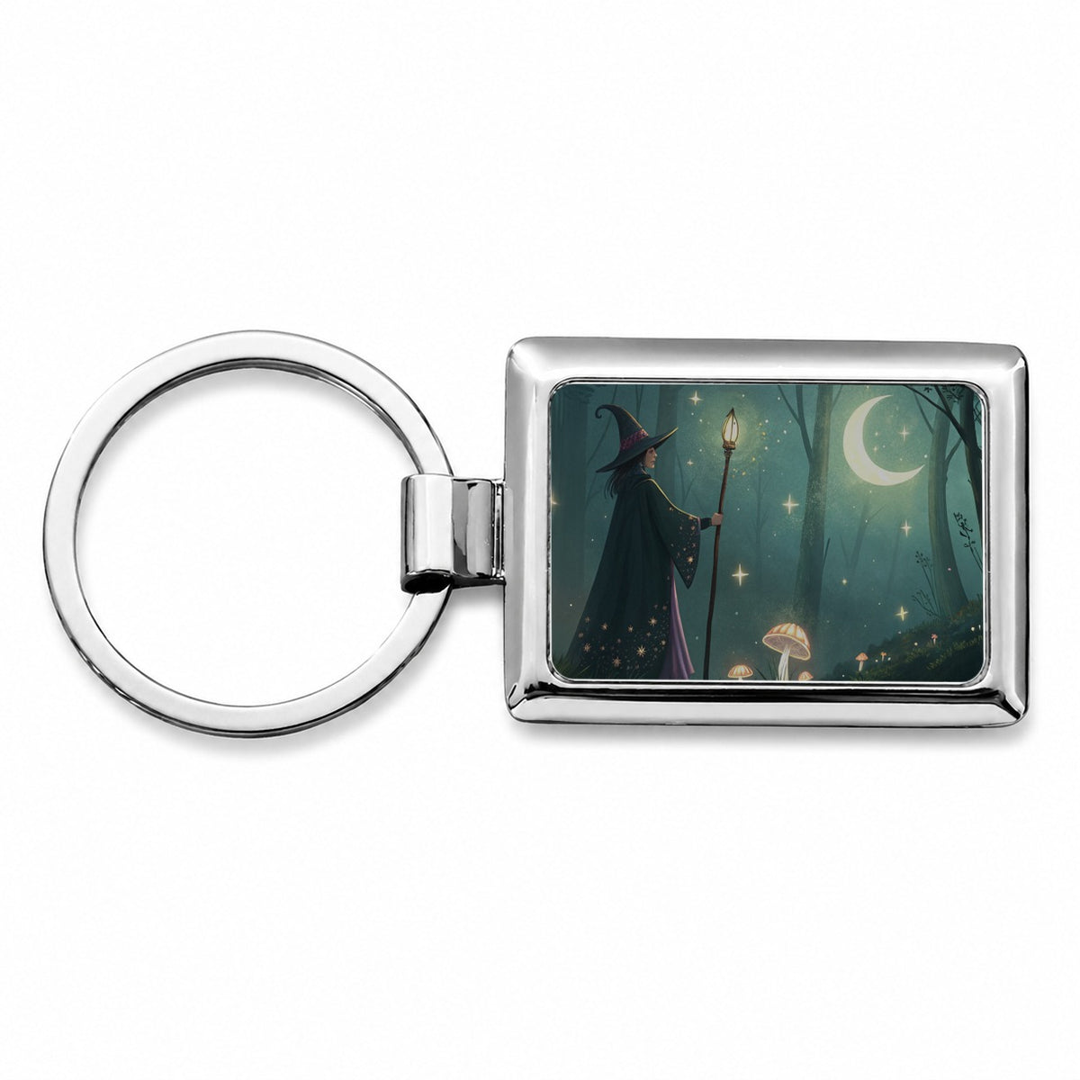 Enchanted Forest Witch Scene Rectangle Metal Keychain