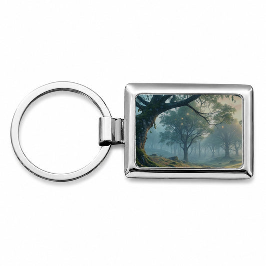 Enchanted Woodland Forest Landscape Rectangle Metal Keychain