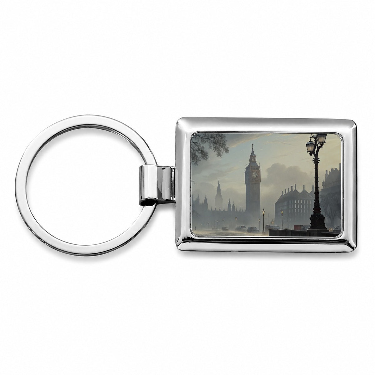 Foggy London England Cityscape Rectangle Metal Keychain