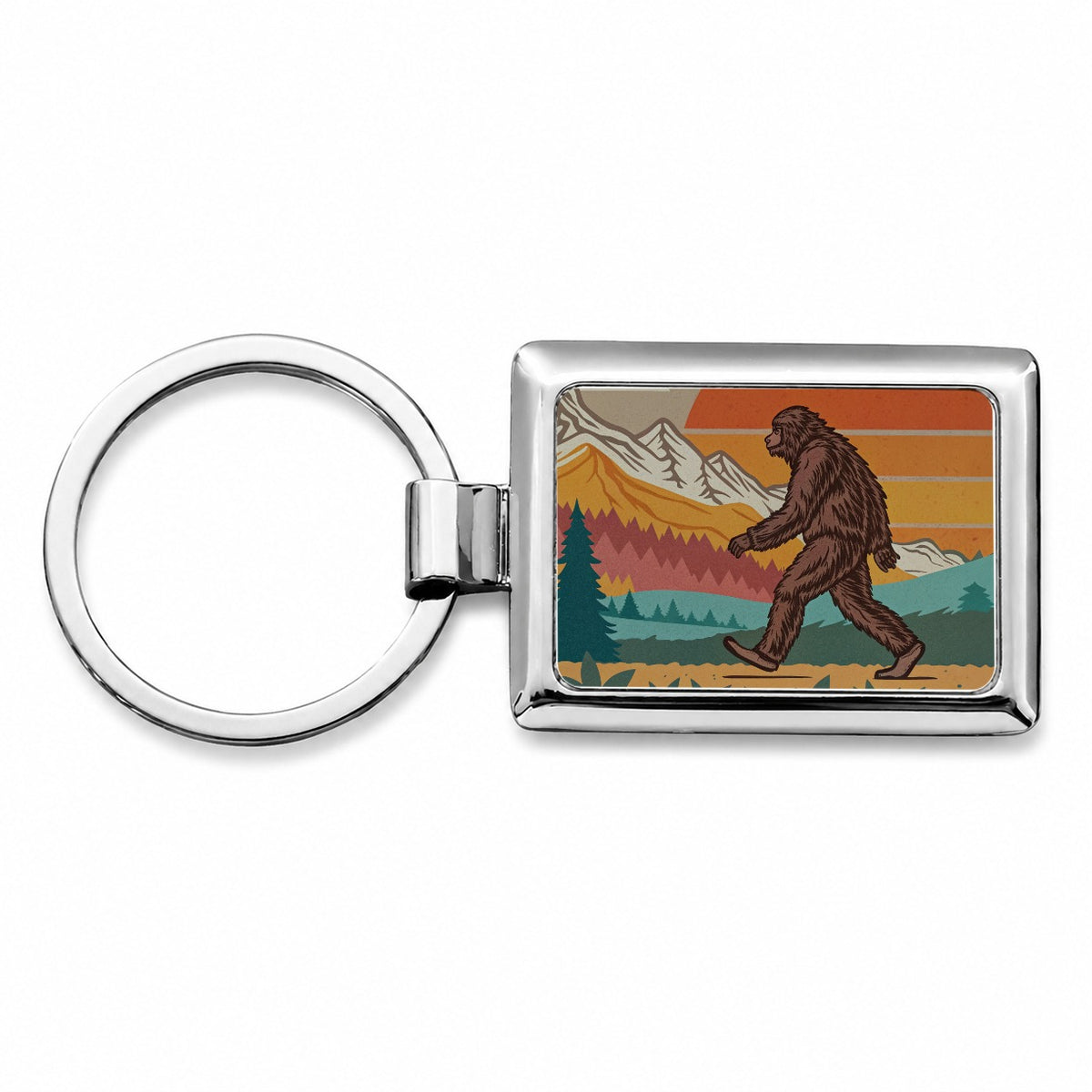 Funny Retro Sasquatch Bigfoot Walking Rectangle Metal Keychain