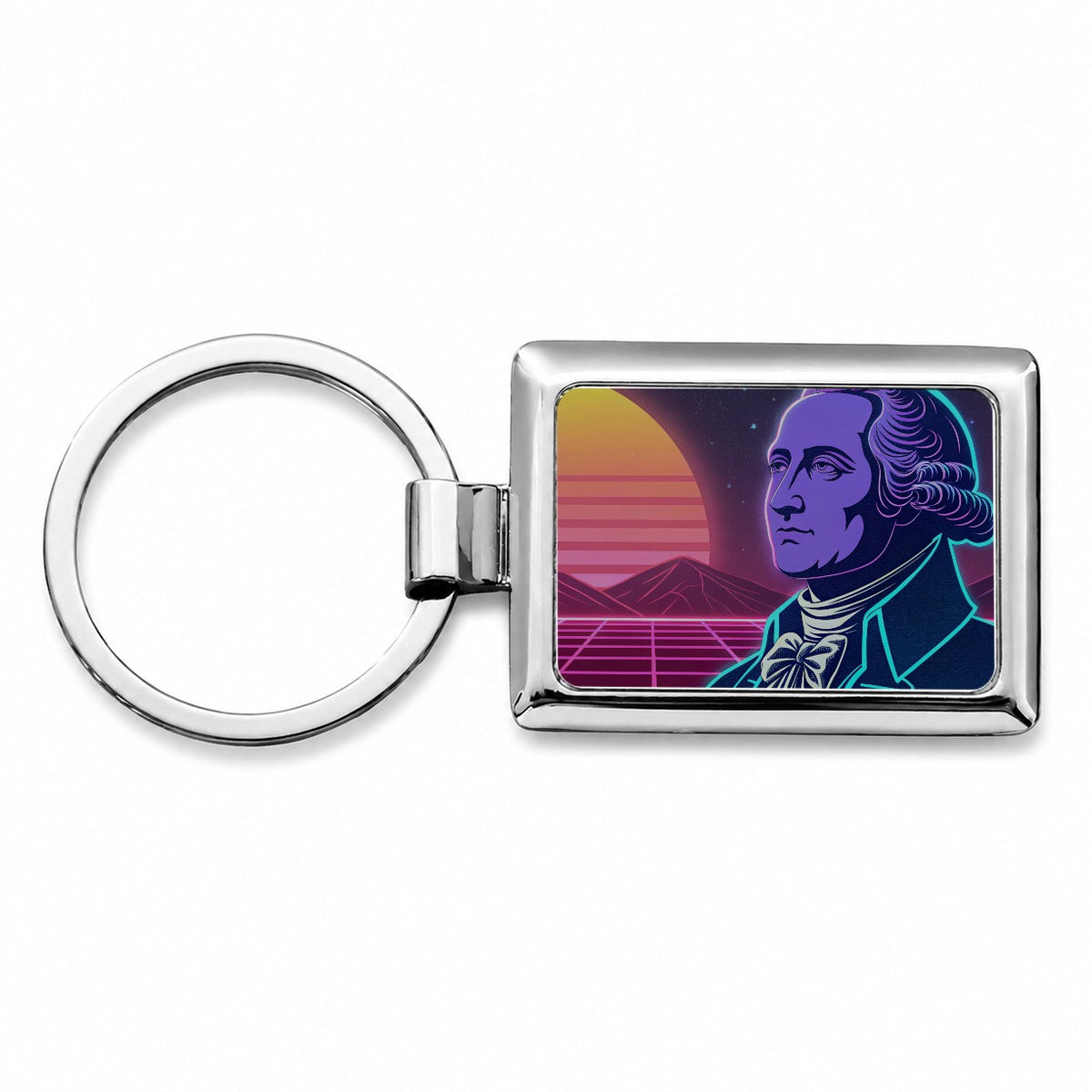 George Washington Synthwave Art Rectangle Metal Keychain