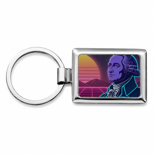 George Washington Synthwave Art Rectangle Metal Keychain