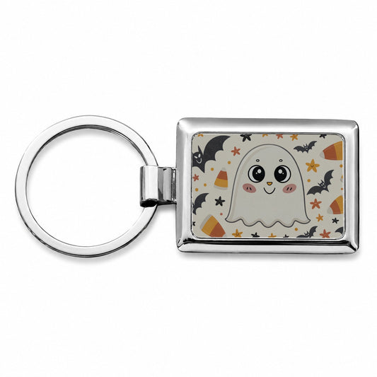 Halloween Ghost Candy Corn Pattern Rectangle Metal Keychain