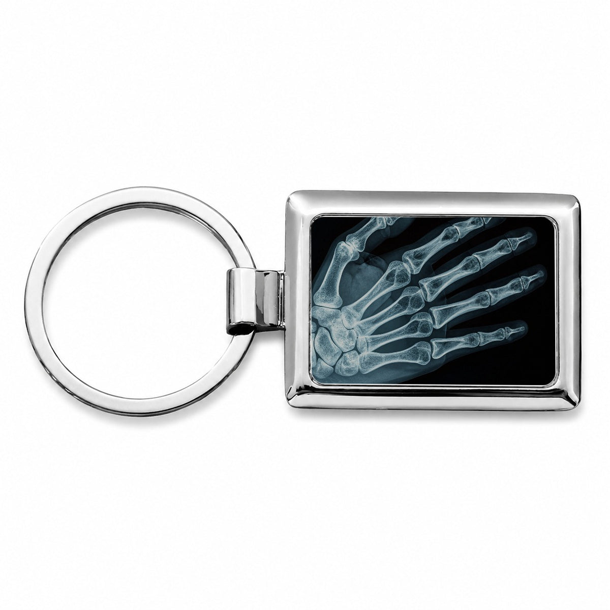 Hand X-Ray Radiograph Rectangle Metal Keychain