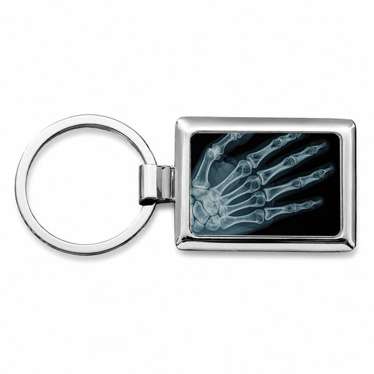 Hand X-Ray Radiograph Rectangle Metal Keychain