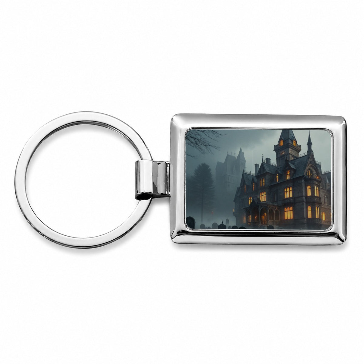 Haunted Victorian Mansion Halloween Rectangle Metal Keychain