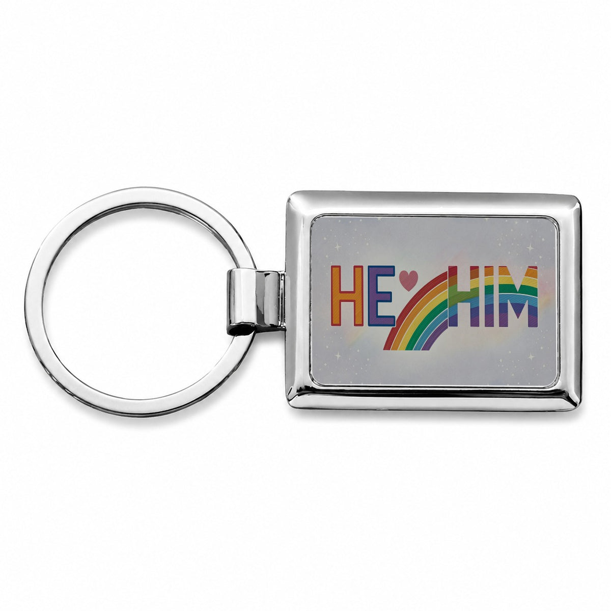 He Him Pride Love Rectangle Metal Keychain