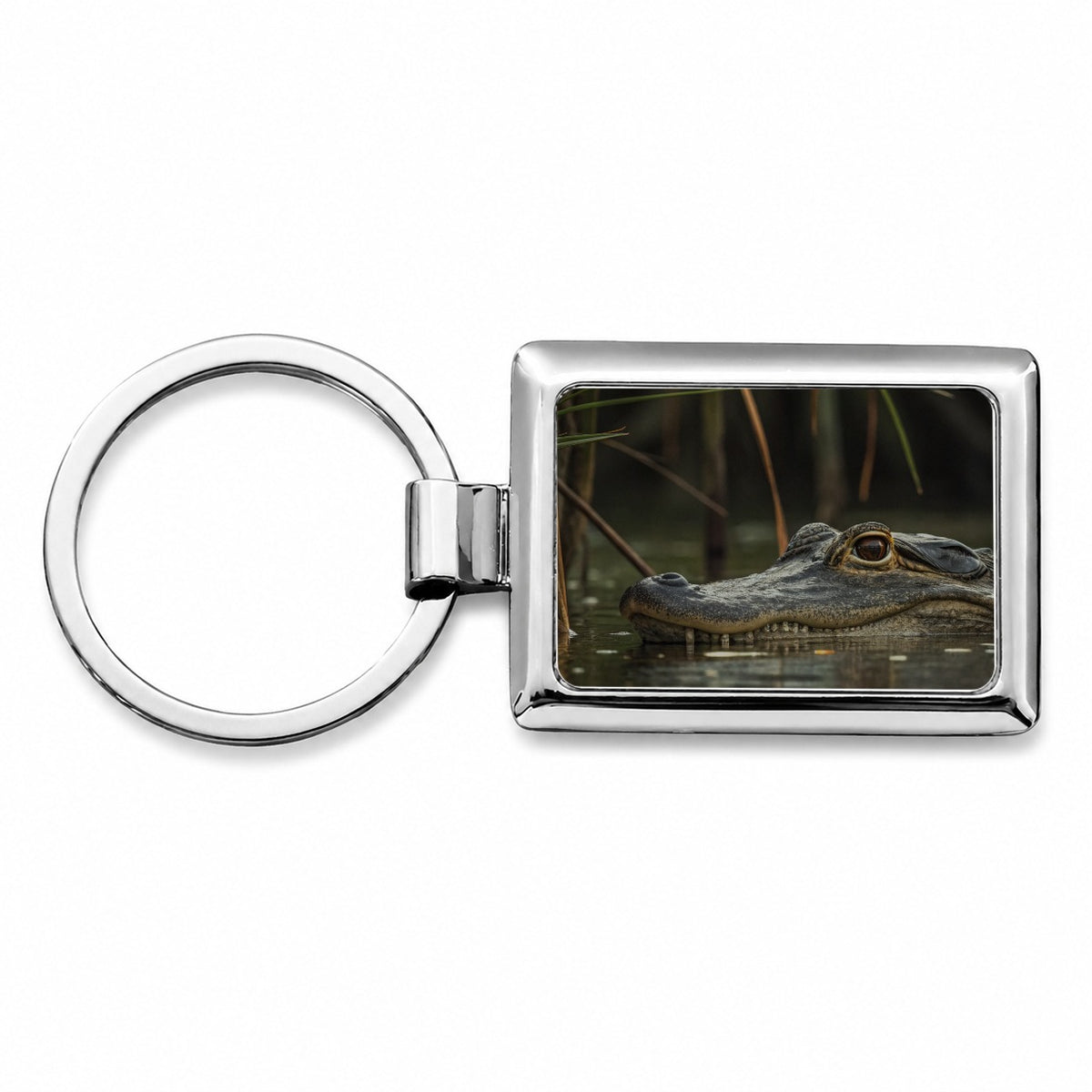 Hidden Alligator Nature Photo Rectangle Metal Keychain