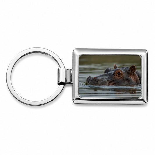 Hippo River Safari Wildlife Africa Rectangle Metal Keychain