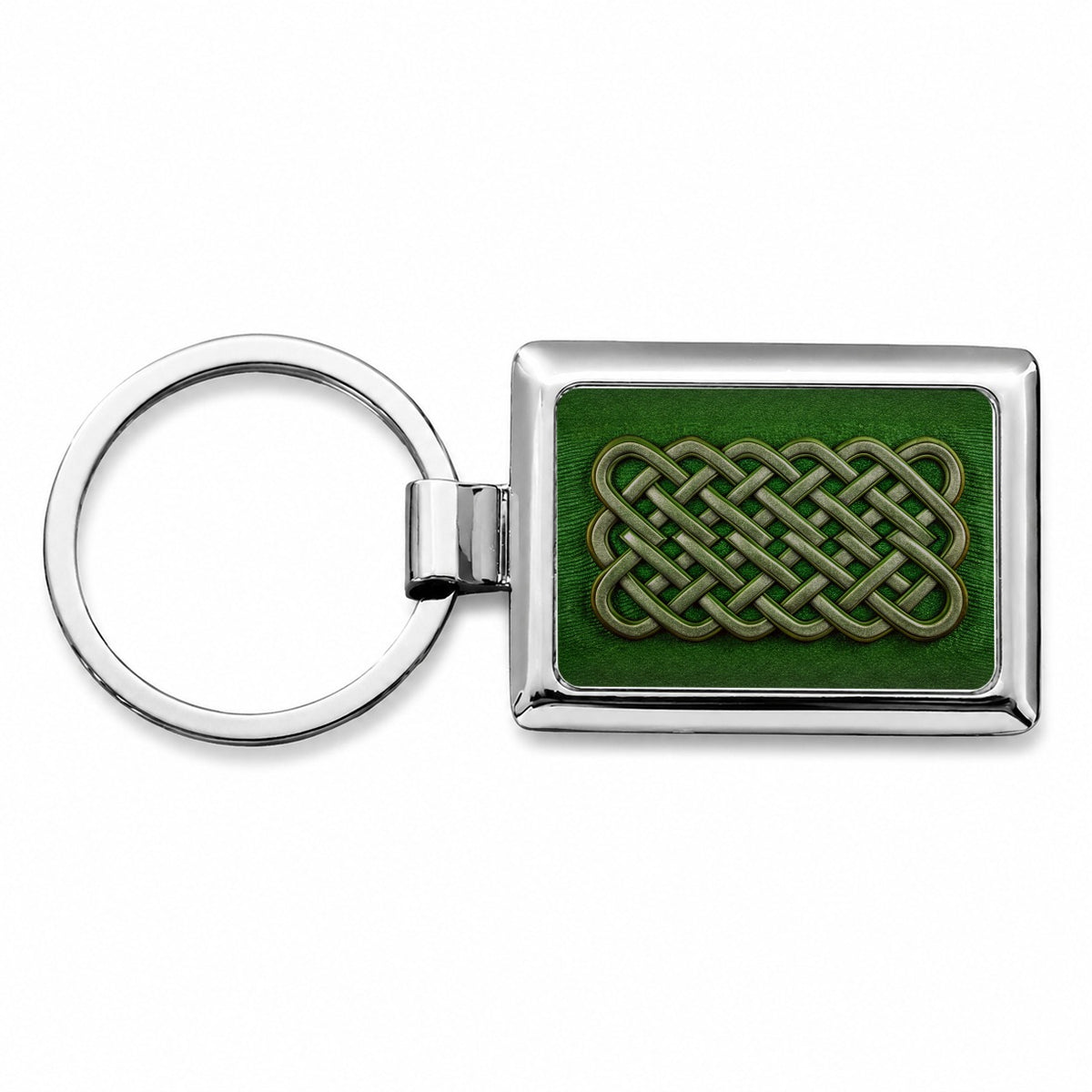 Irish Celtic Knot Green Rectangle Metal Keychain