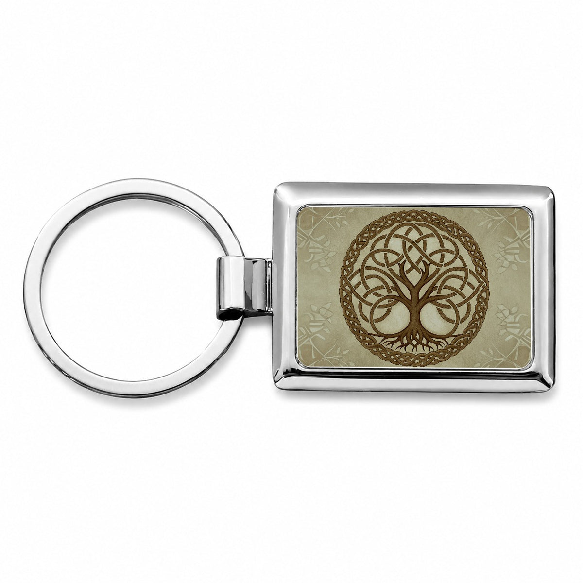 Irish Celtic Knot Heritage Tree of Life Rectangle Metal Keychain