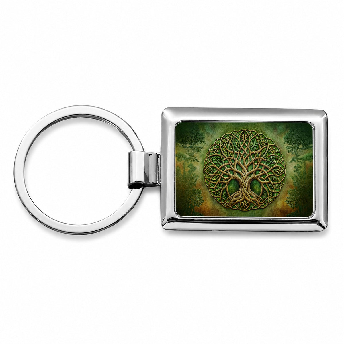 Irish Celtic Tree of Life Emblem Rectangle Metal Keychain