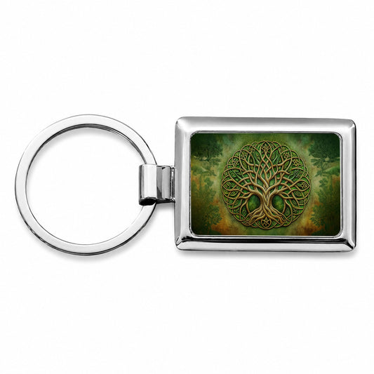 Irish Celtic Tree of Life Emblem Rectangle Metal Keychain
