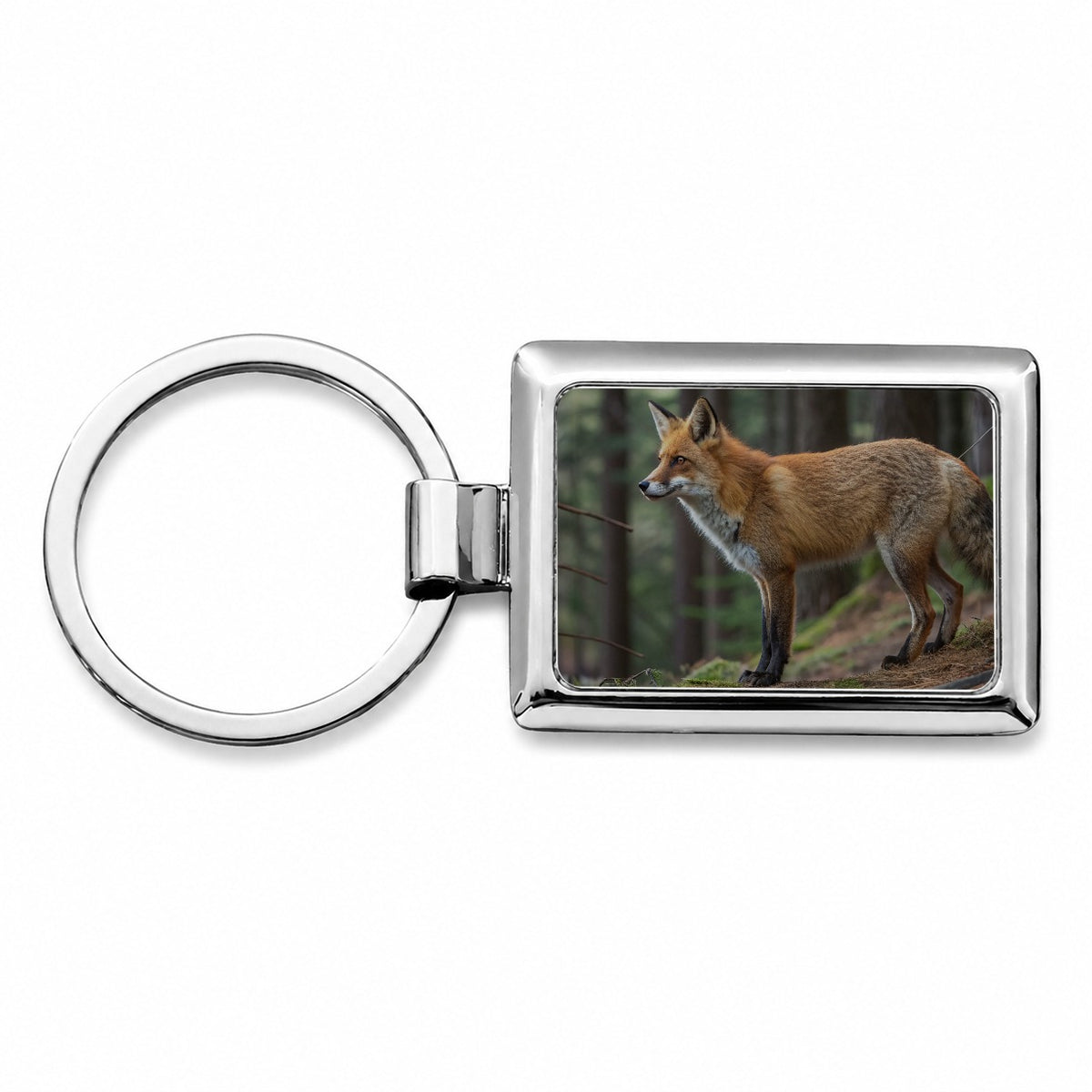 Japanese Fox Forest Rectangle Metal Keychain