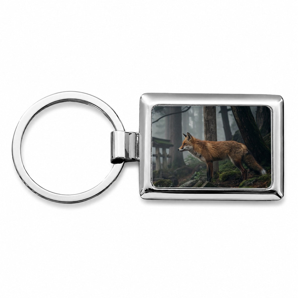Japanese Fox Woodland Rectangle Metal Keychain