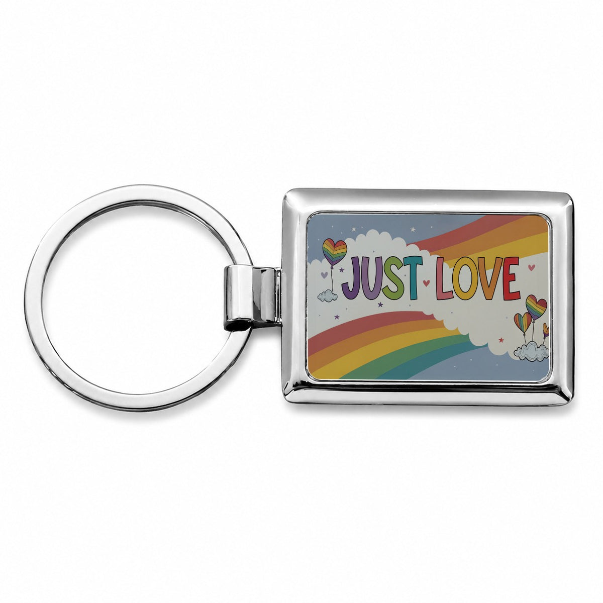 Just Love Rainbows Balloons Pride Rectangle Metal Keychain