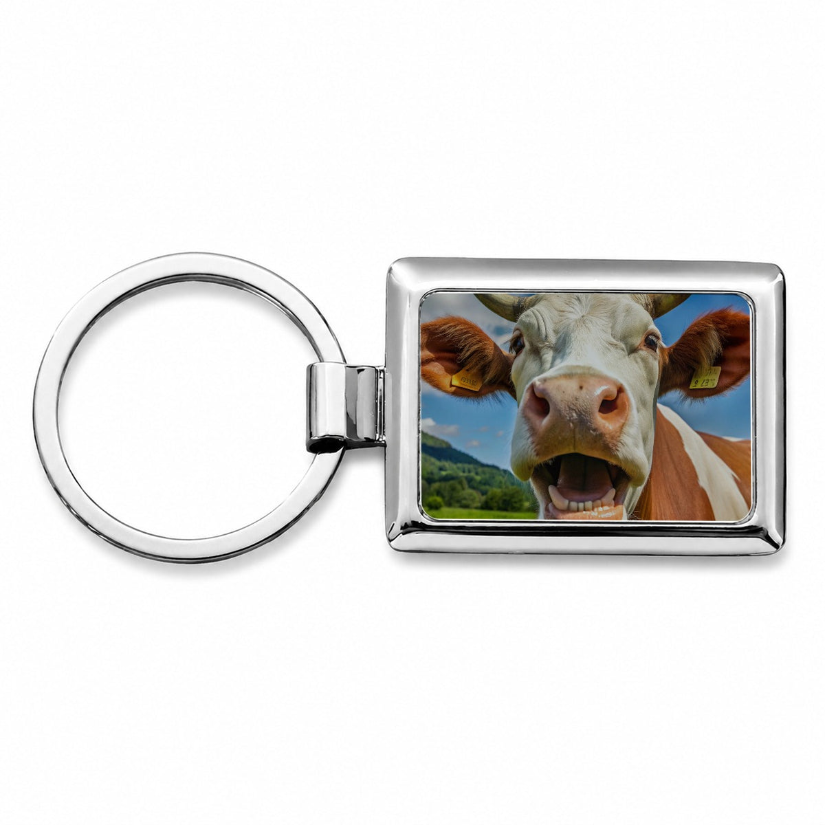 Laughing Cow Farm Rectangle Metal Keychain