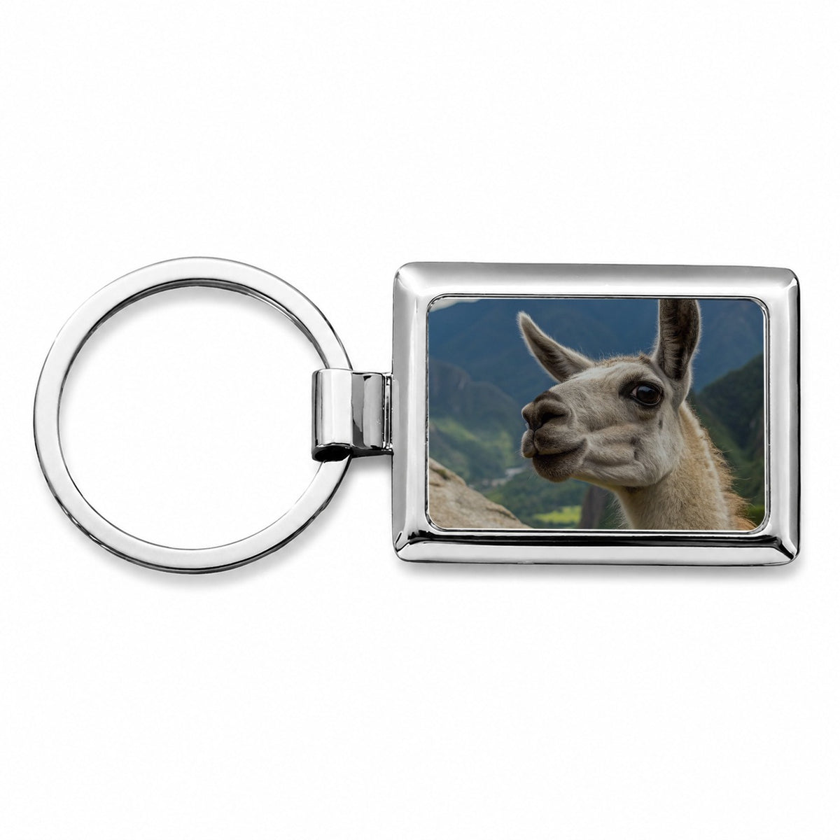 Llama Highlands Rectangle Metal Keychain