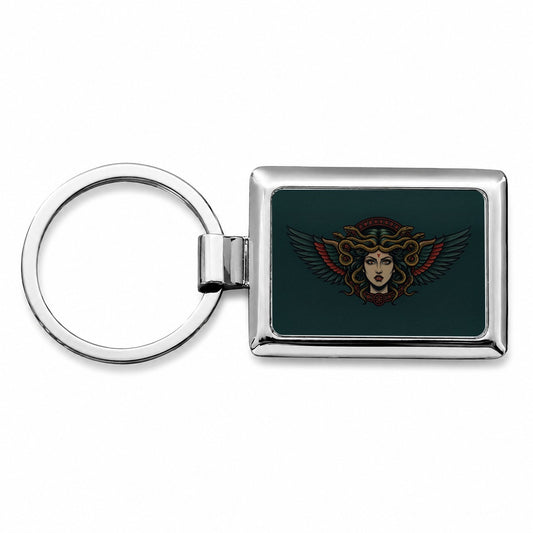 Medusa Mythological Snake Queen Rectangle Metal Keychain