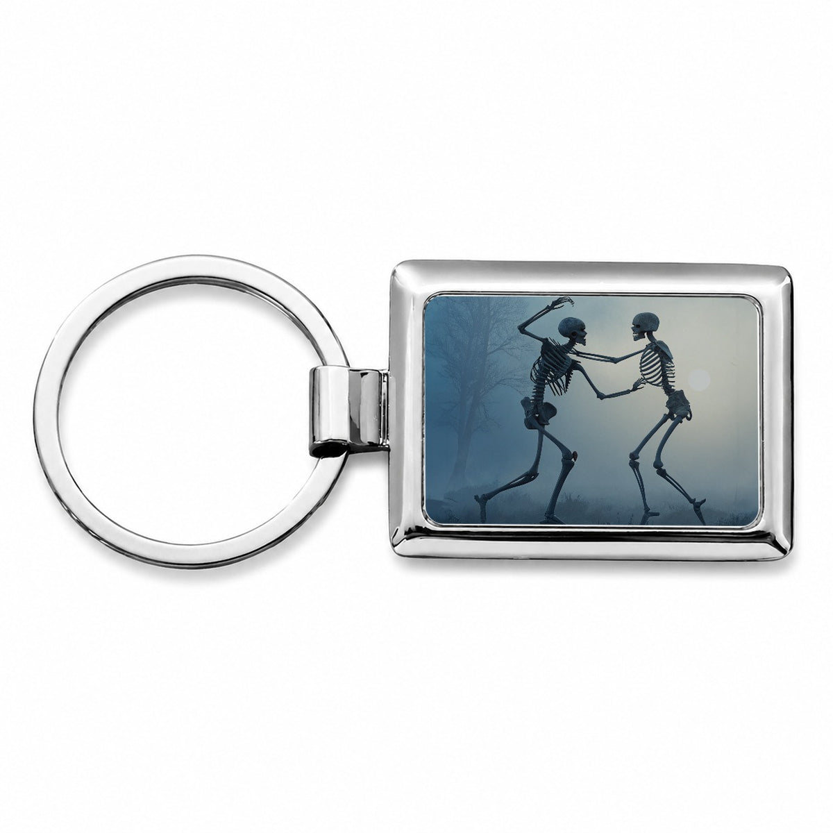 Misty Dancing Skeleton Couple Rectangle Metal Keychain
