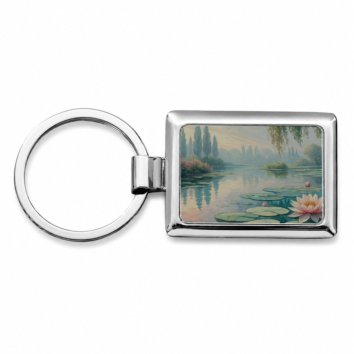 Monet Style Water Lilies Rectangle Metal Keychain