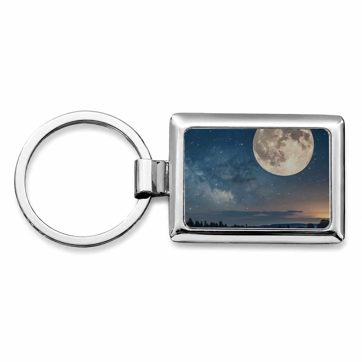 Moonlit River Night Landscape Rectangle Metal Keychain