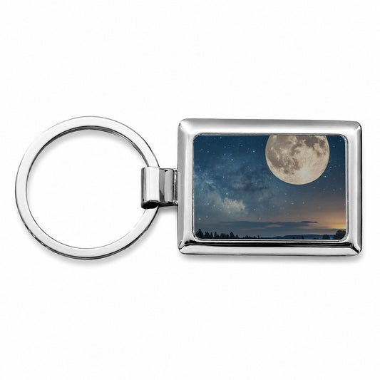 Moonlit River Night Landscape Rectangle Metal Keychain