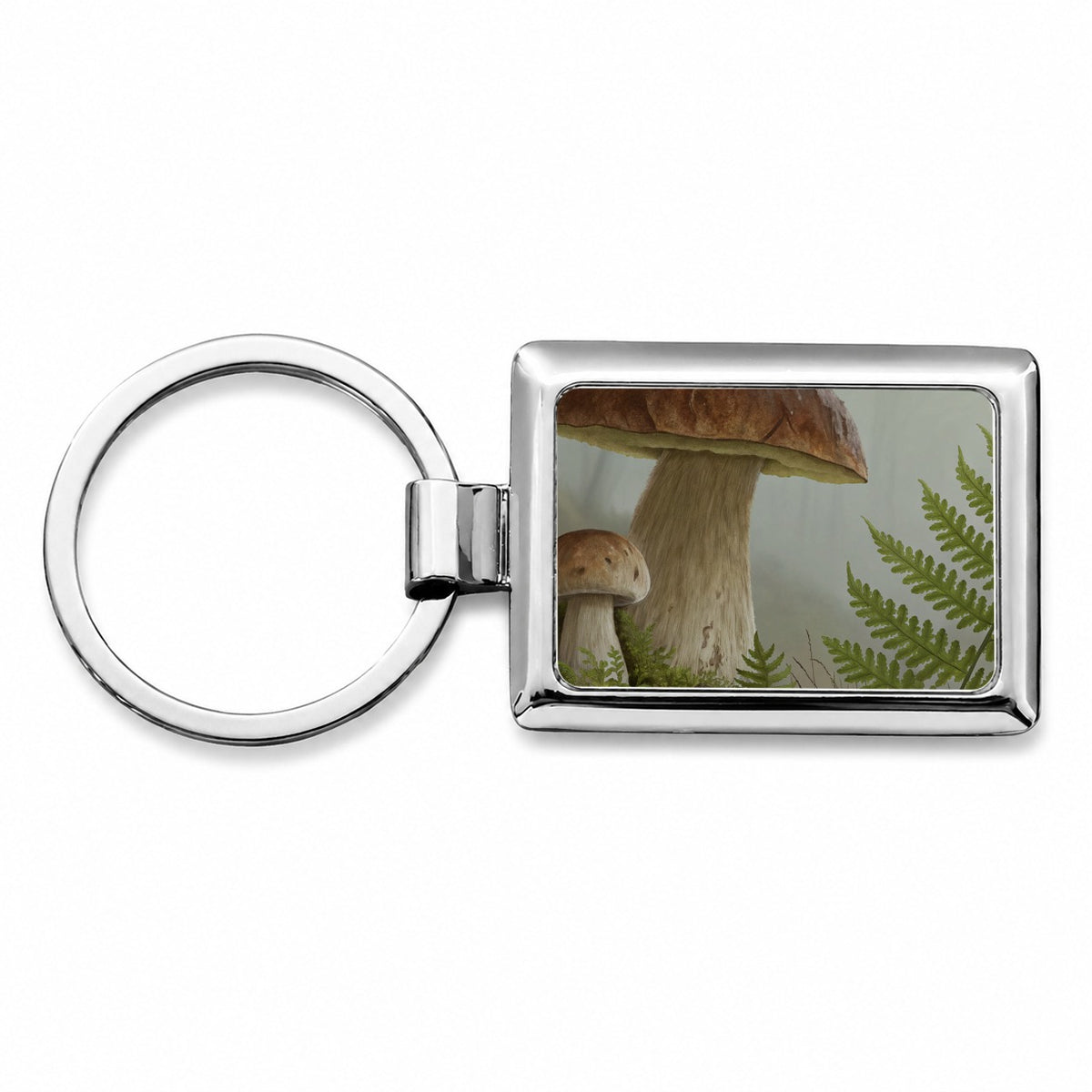 Mushroom Fern Botanical Art Rectangle Metal Keychain